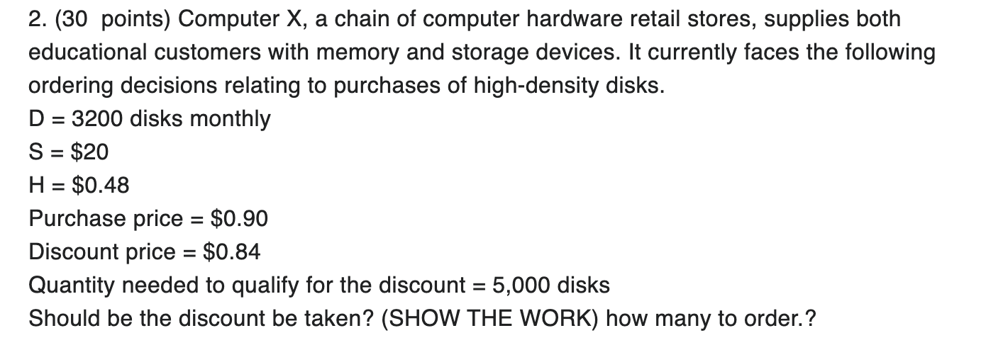 2. (30 points) Computer X, a chain of computer
