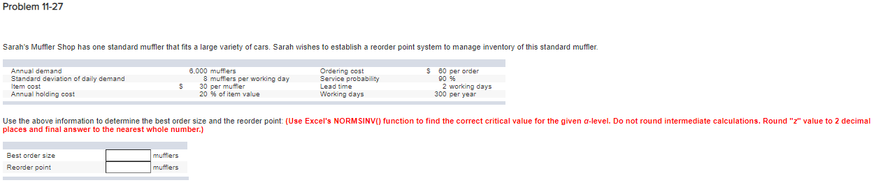 Please label your answers Problem 11-27 Sarah's