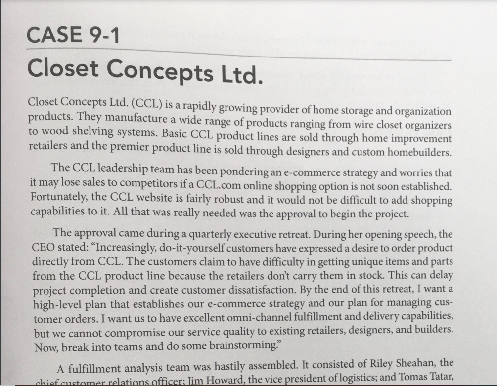 CASE 9-1 Closet Concepts Ltd. Closet Concepts