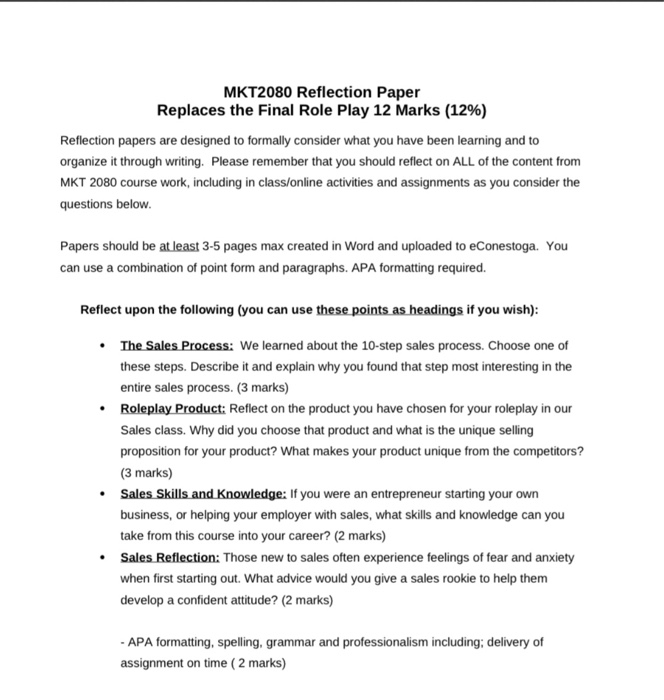 MKT2080 Reflection Paper Replaces the Final Role