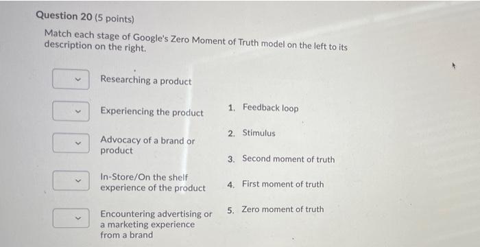Question 20 (5 points) Match each stage of
