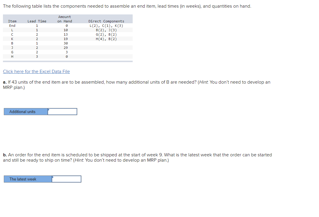Click here for the Excel Data File a. If 43 units