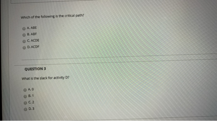 QUESTION 2 Use the following ADN project diagram