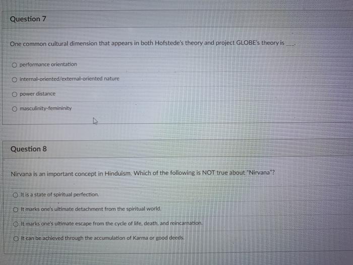 Question 7 One common cultural dimension that