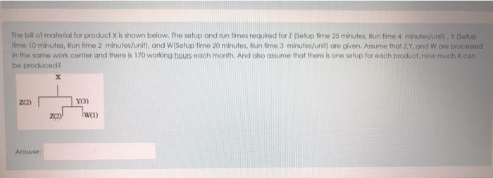 The bal of material for product is shown below.