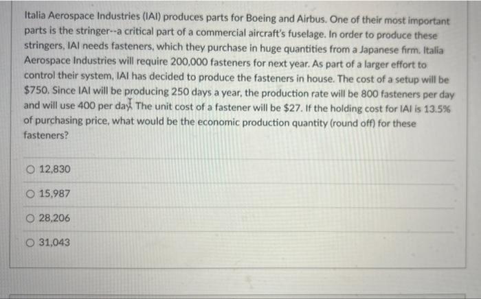 Please help me solve! Italia Aerospace Industries