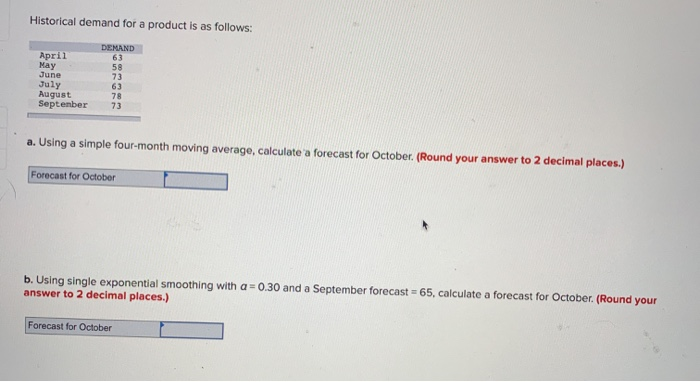 Historical demand for a product is as follows: