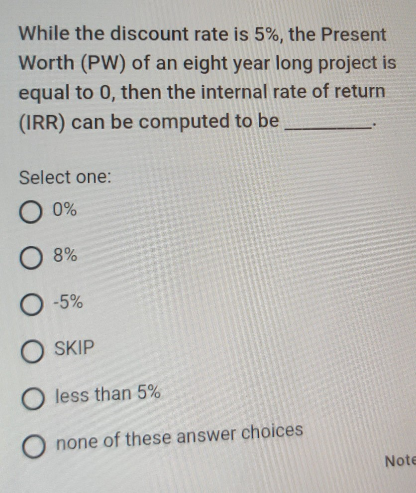 While the discount rate is 5%, the Present Worth