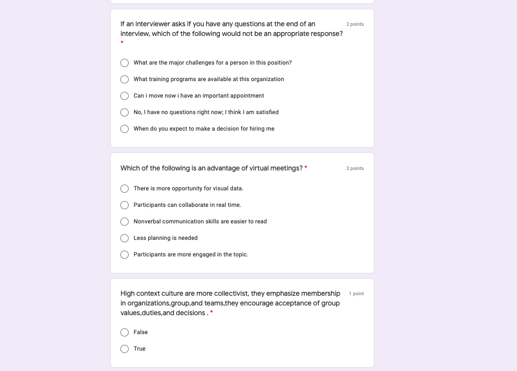 2 points If an interviewer asks if you have any