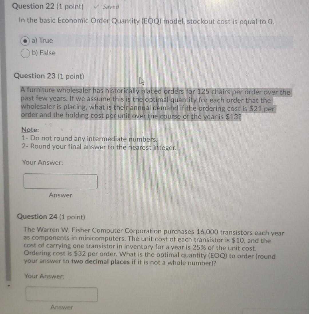 Question 22 (1 point) Saved In the basic Economic