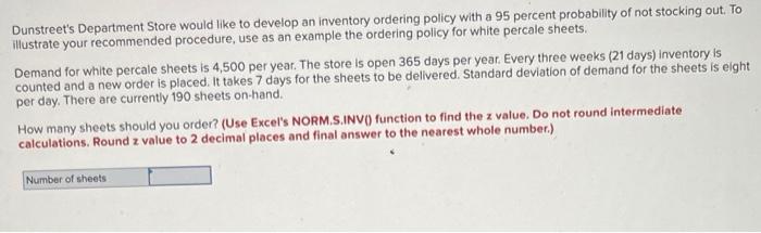 Dunstreet's Department Store would like to