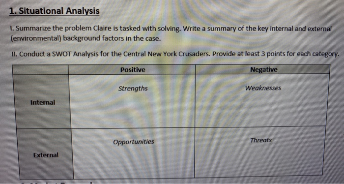 1. Situational Analysis 1. Summarize the problem