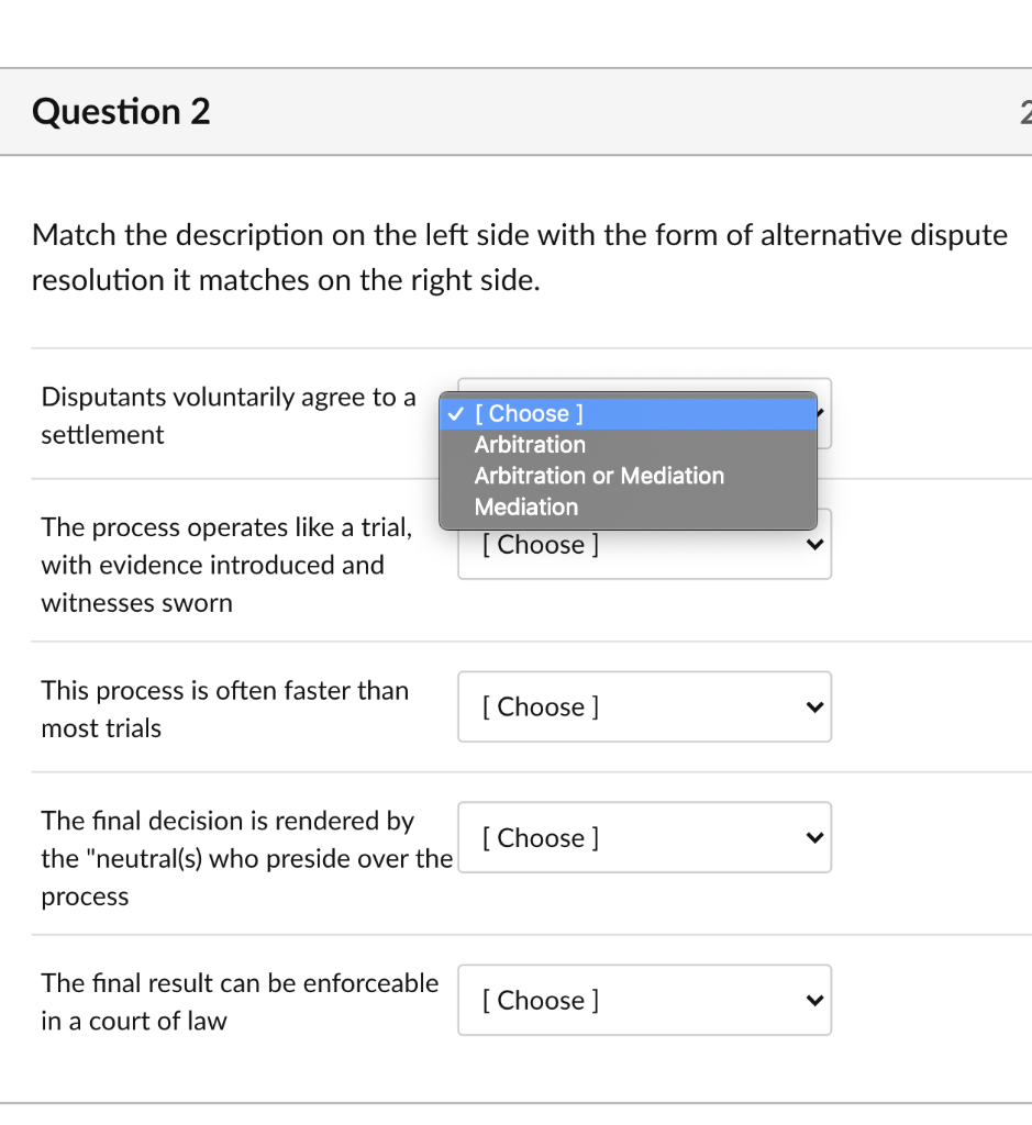 Question 2 Match the description on the left side