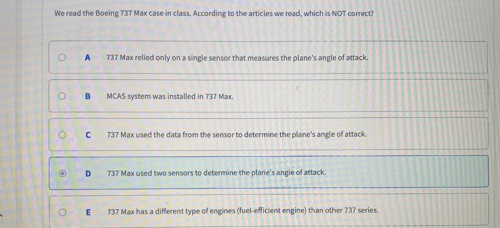 We read the Boeing 737 Max case in class.