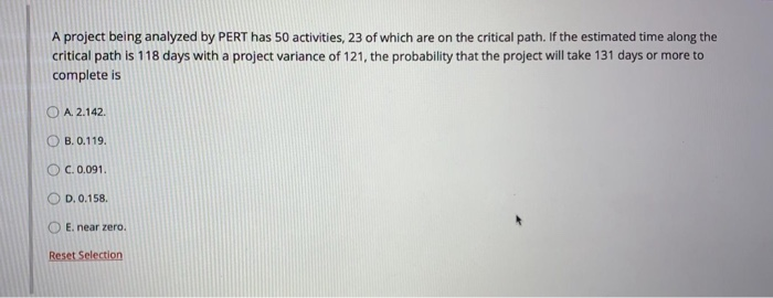 A project being analyzed by PERT has 50
