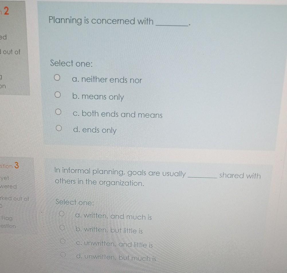 can someone answer this question? 2 Planning is