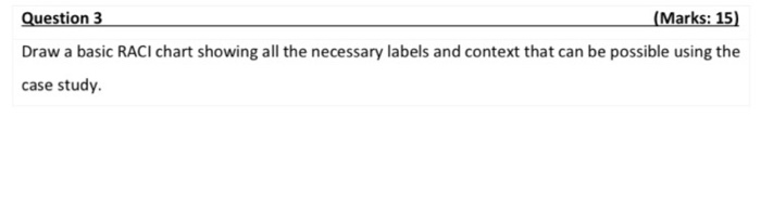 Question 3 (Marks: 15) Draw a basic RACI chart