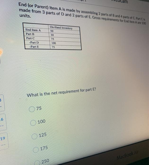 End (or Parent) Item A is made by assembling 2