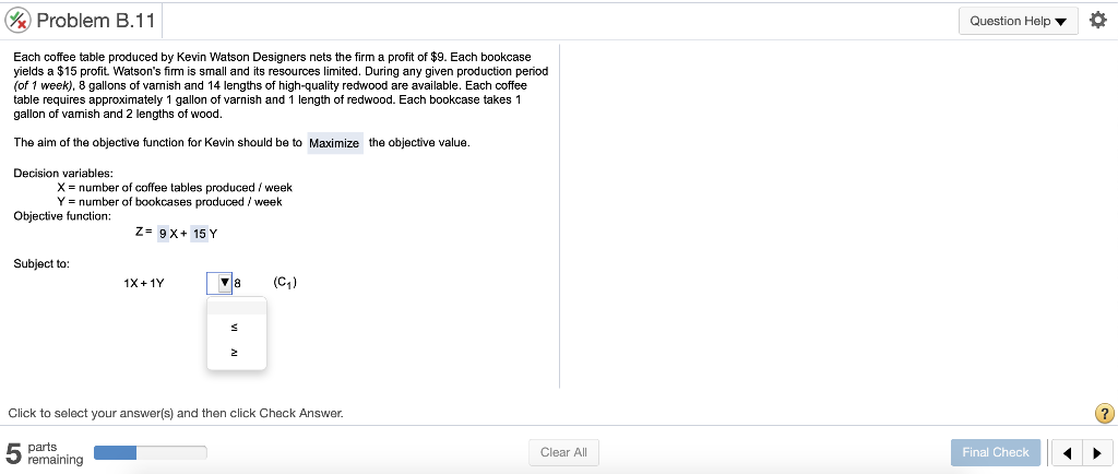 Problem B.11 Question Help Each coffee table