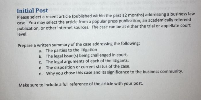 Initial Post Please select a recent article