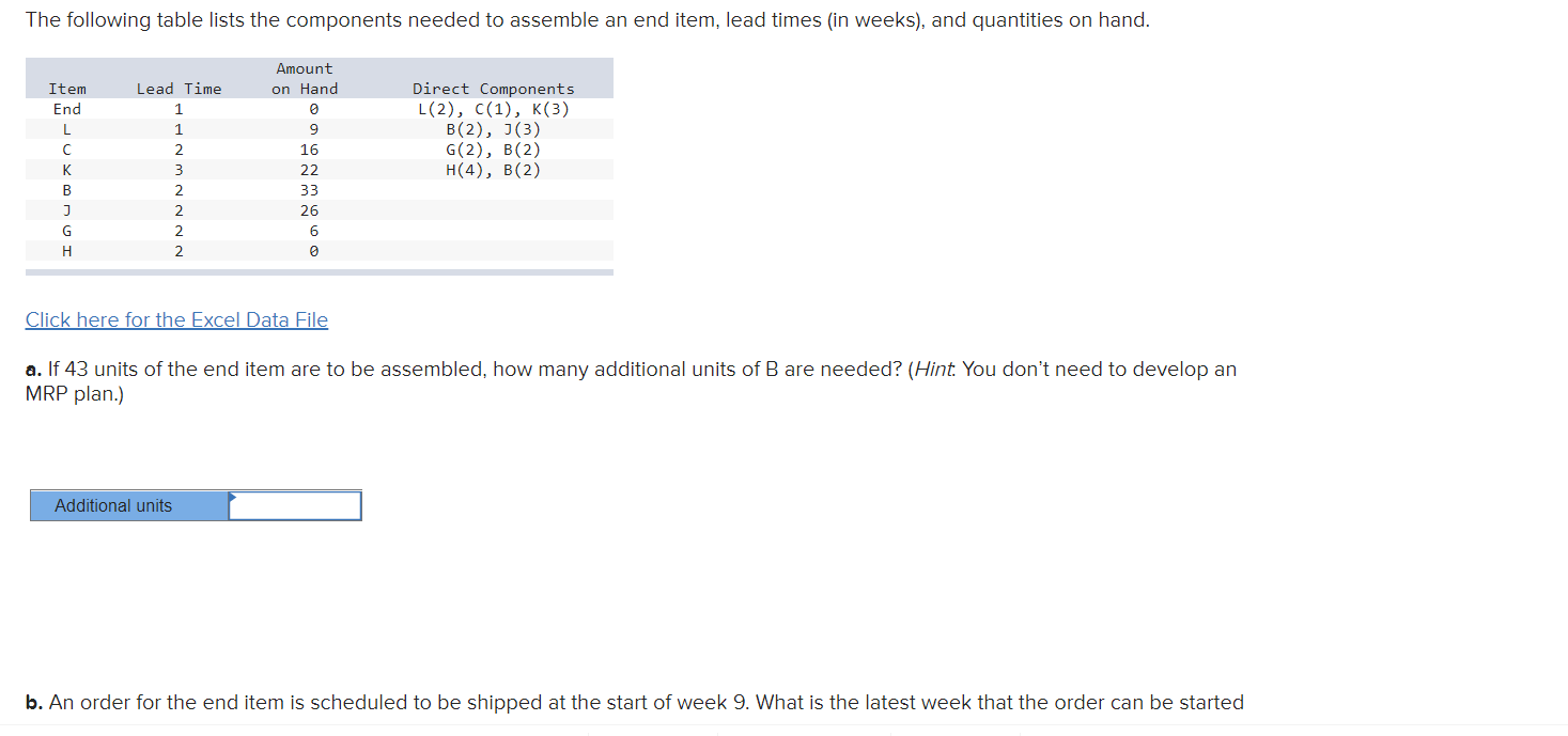 Click here for the Excel Data File a. If 43 units