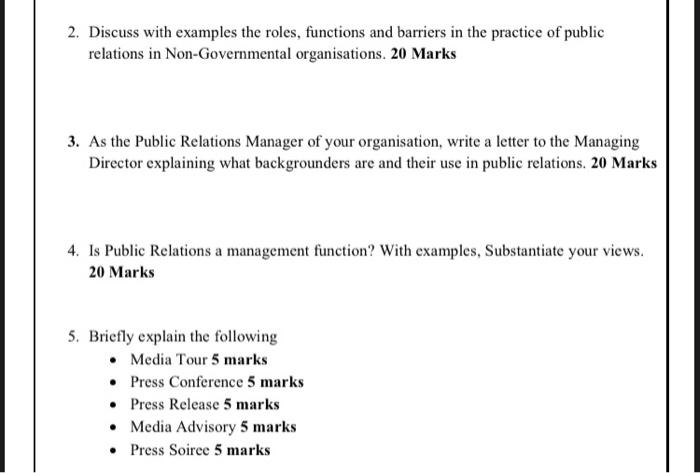 2. Discuss with examples the roles, functions and