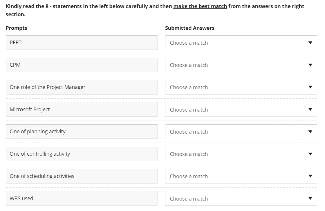 Kindly read the 8 - statements in the left below