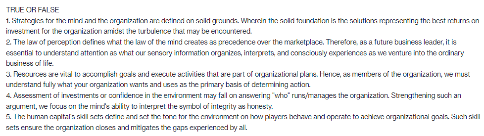 TRUE OR FALSE 1. Strategies for the mind and the