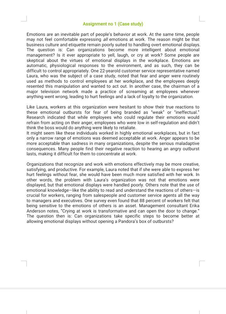 Assignment no 1 (Case study) Emotions are an