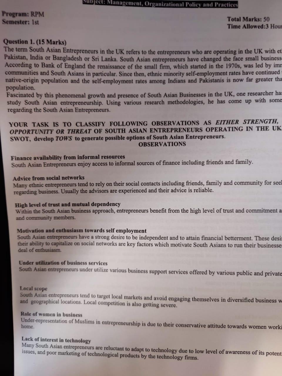 Program: RPM Semester: 1st ject: Management,