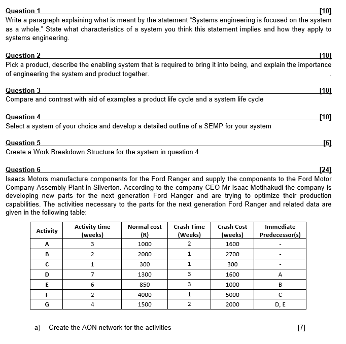Question 1 [10] Write a paragraph explaining what
