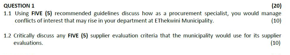 QUESTION 1 (20) 1.1 Using FIVE (5) recommended