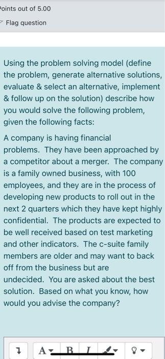 oints out of 5.00 Flag question Using the problem