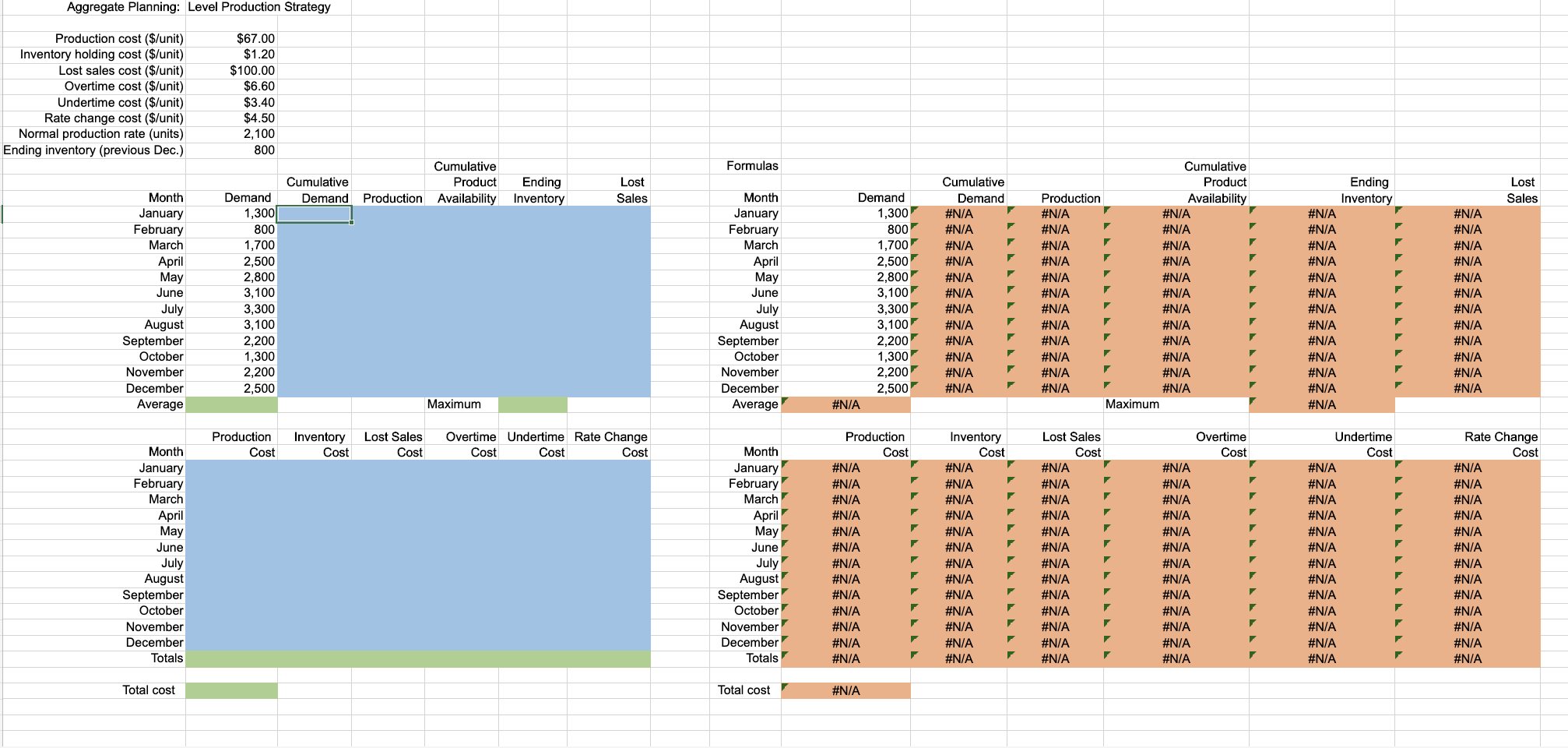 Excel Online Activity: Aggregate Planning - Level