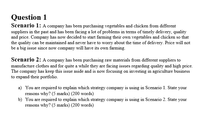 Subject: POM Question 1 Scenario 1: A company has