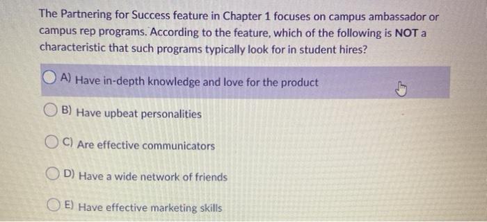 The Partnering for Success feature in Chapter 1