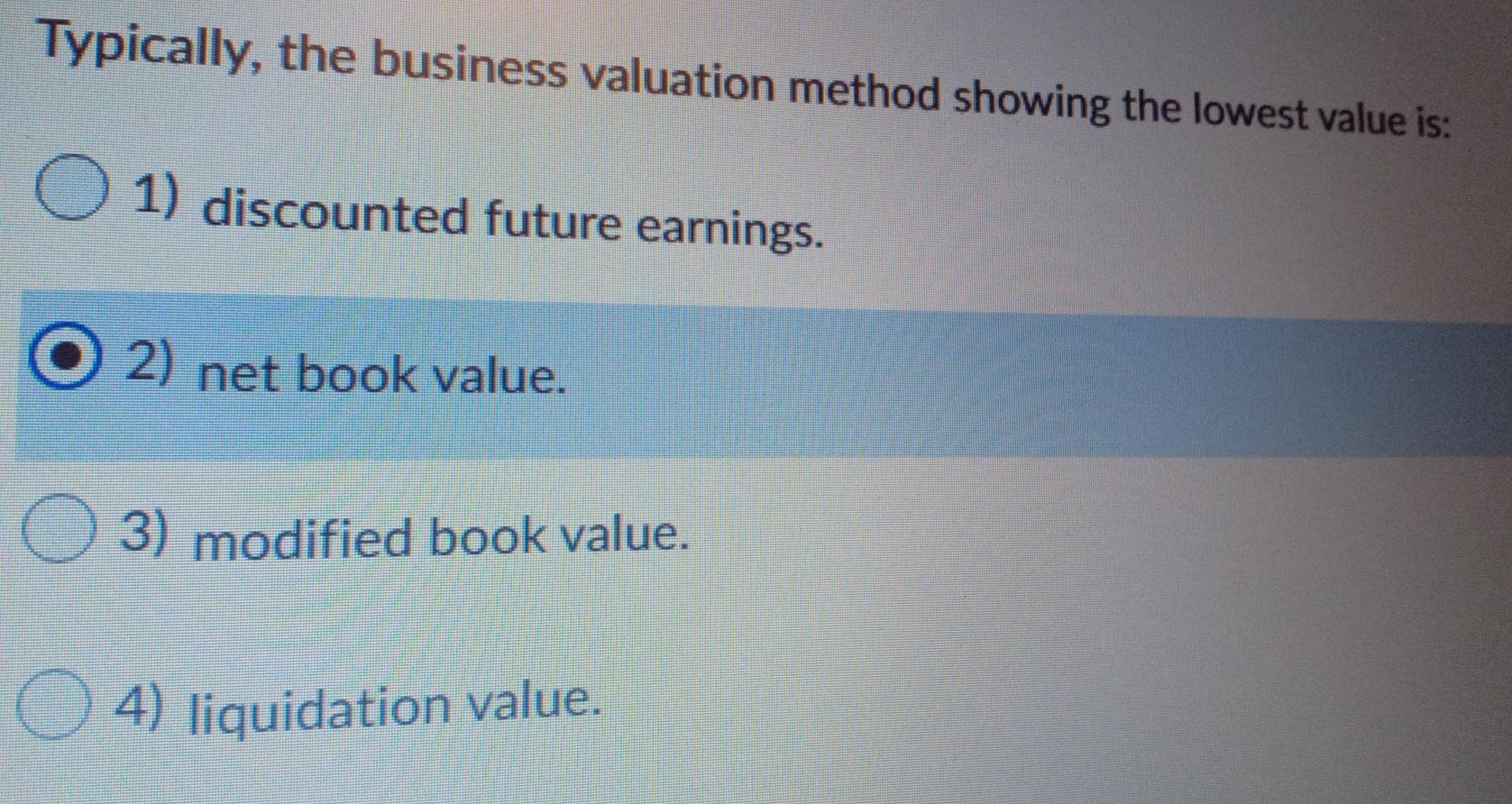 Typically, the business valuation method showing