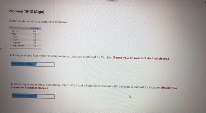 Problem 18-13 (Algo) Historical demand for a