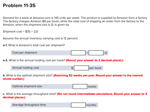 Problem 11-35 Demand for a book at Amazon.com is