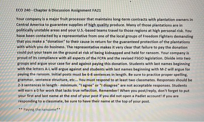 ECO 240 discussion assignment. ECO 240 - Chapter