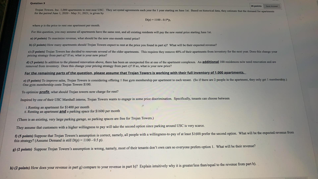 Question 9 25 points Save Answer Trojan Towers,