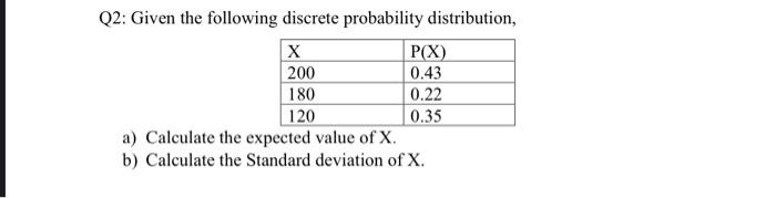 Q2: Given the following discrete probability