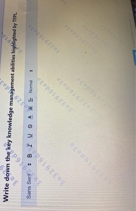 Write down the 3 e own the key knowledge 299ement