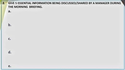 2. GIVE 5 ESSENTIAL INFORMATION BEING