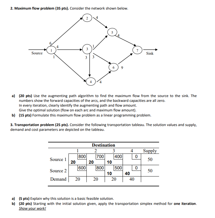 2. Maximum flow problem (35 pts). Consider the