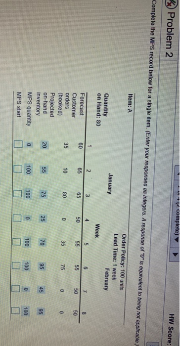 NEED CORRECT MPS START ( complete) Problem 2 HW