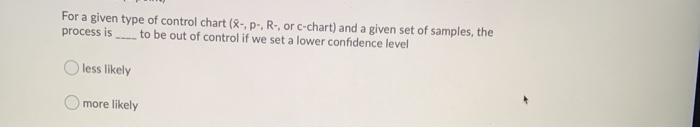 For a given type of control chart (8-, P., R-, or