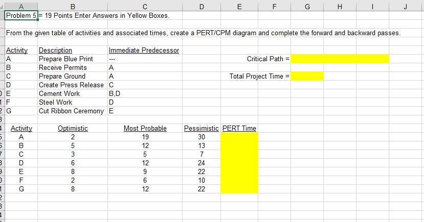 D E F G H I J BC Problem 5!= 19 Points Enter