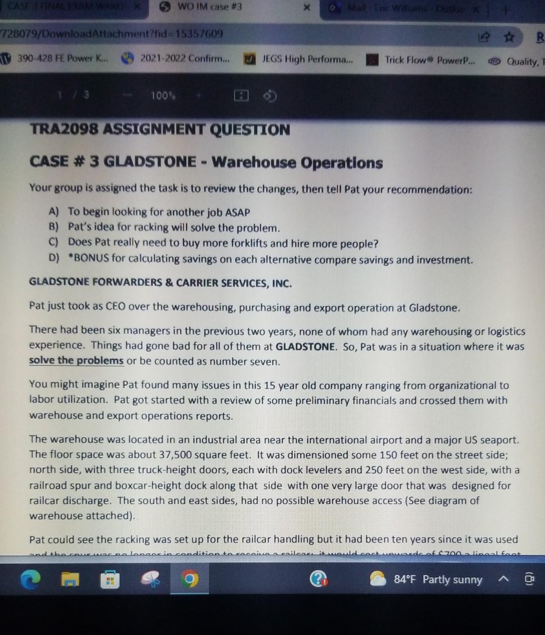 TRA2098 ASSIGNMENT QUESTION CASE # 3