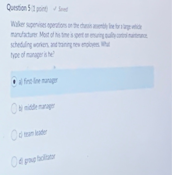 Question 5 (1 point) / Samed Walker supervises